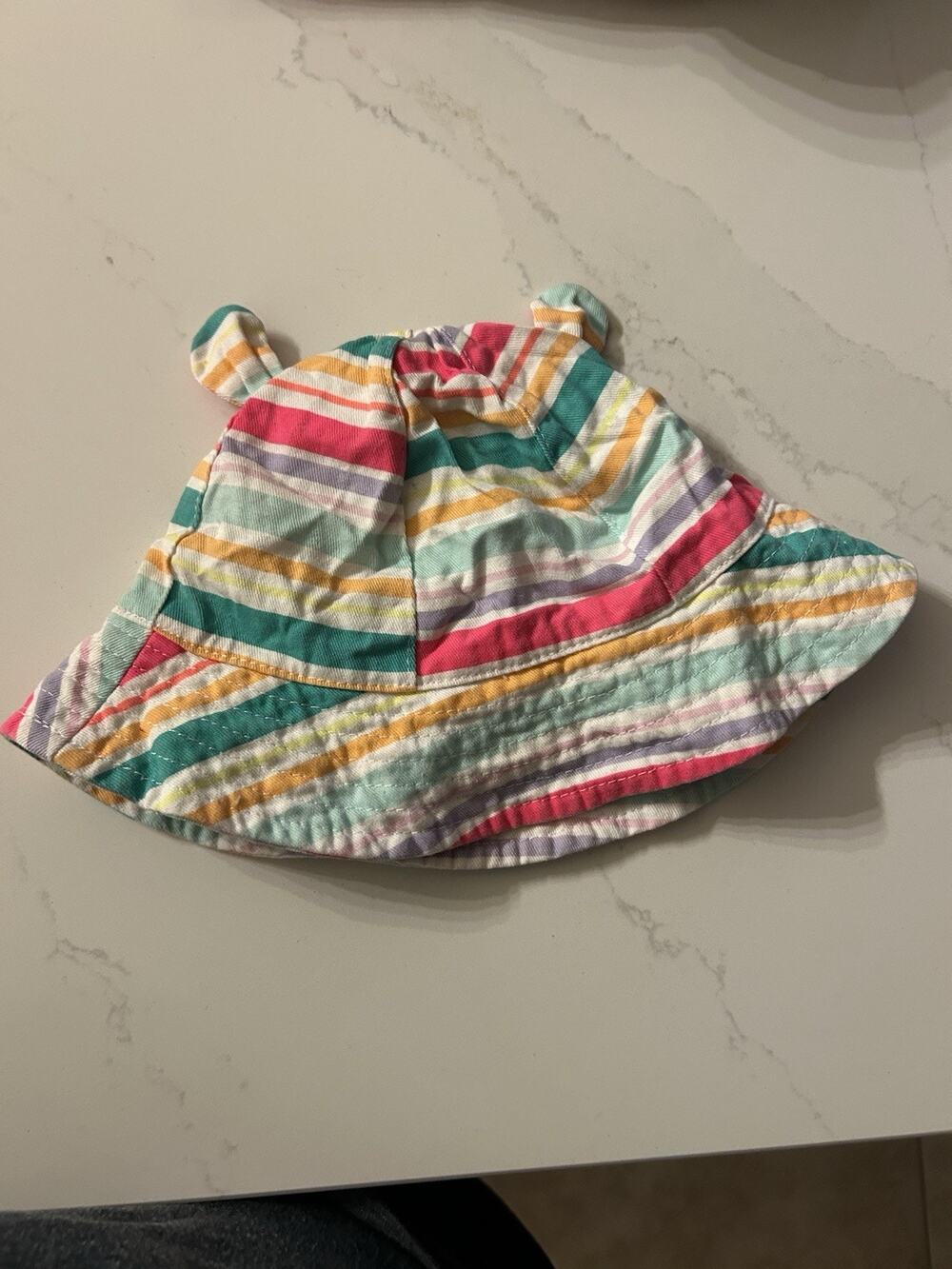 Multicolor Striped Cotton Bucket Hat w/ Ears Girls Toddler Casual